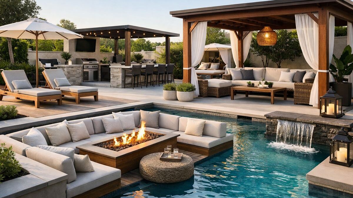 12 Outdoor Living Space Ideas That Work with a Pool